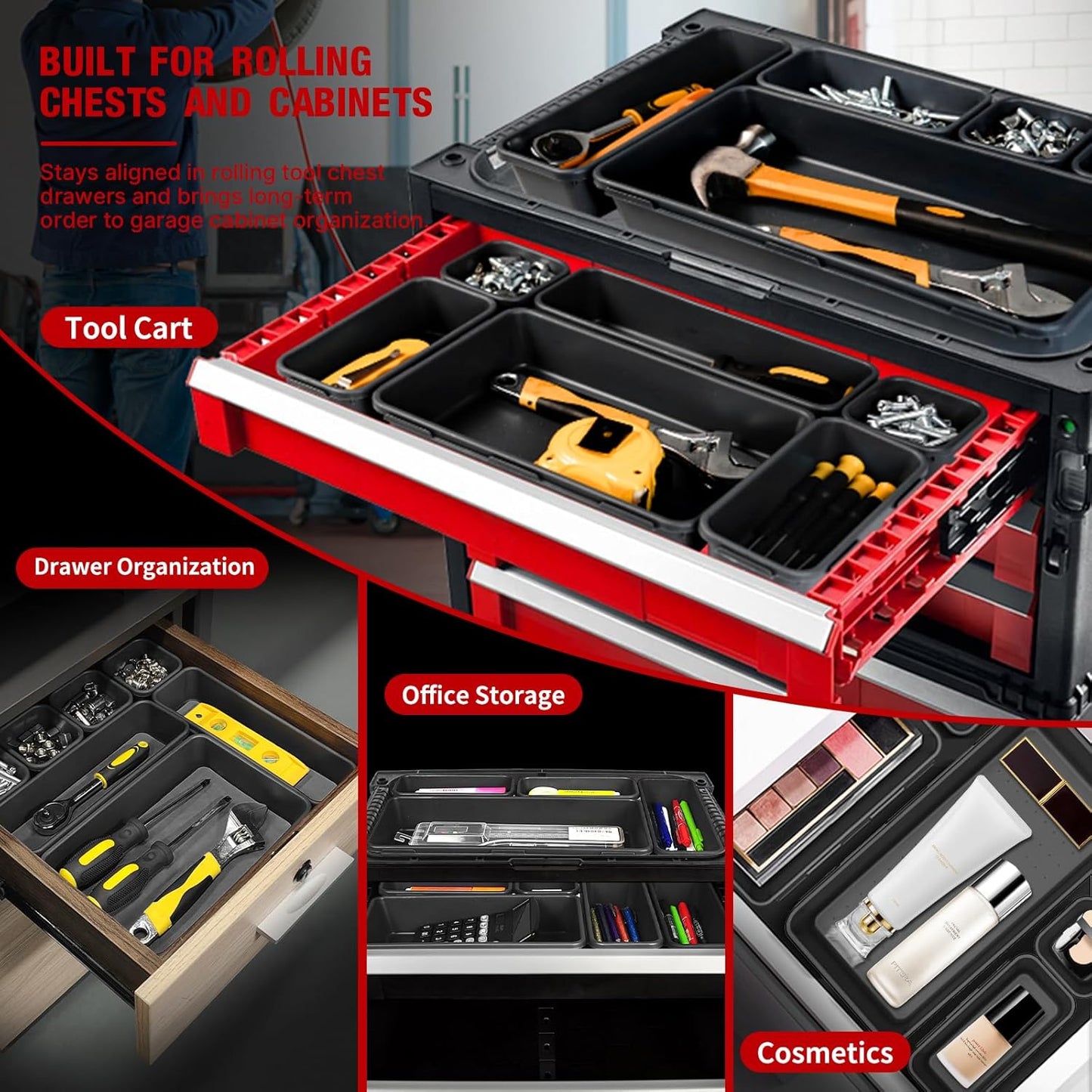 10 PCS Tool Box Drawer Organizers, Large & Medium Tool Trays for Tool Box Organization, Tool Organizers and Storage for Garage and Rolling Tool Chest