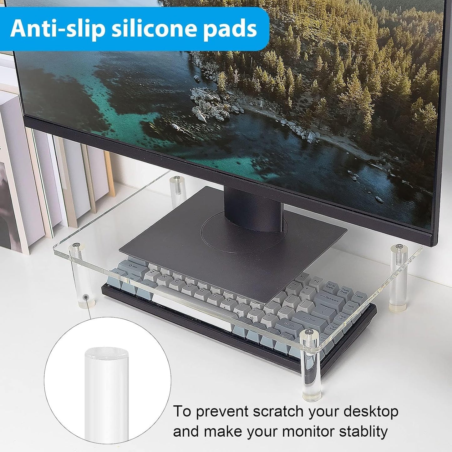 Sumerflos Clear Acrylic Monitor Laptop Stand, Sturdy and Save Space Computer Laptop Monitor Riser Stand for Home Office Desktop Universal Stand with Anti-Slip Pads