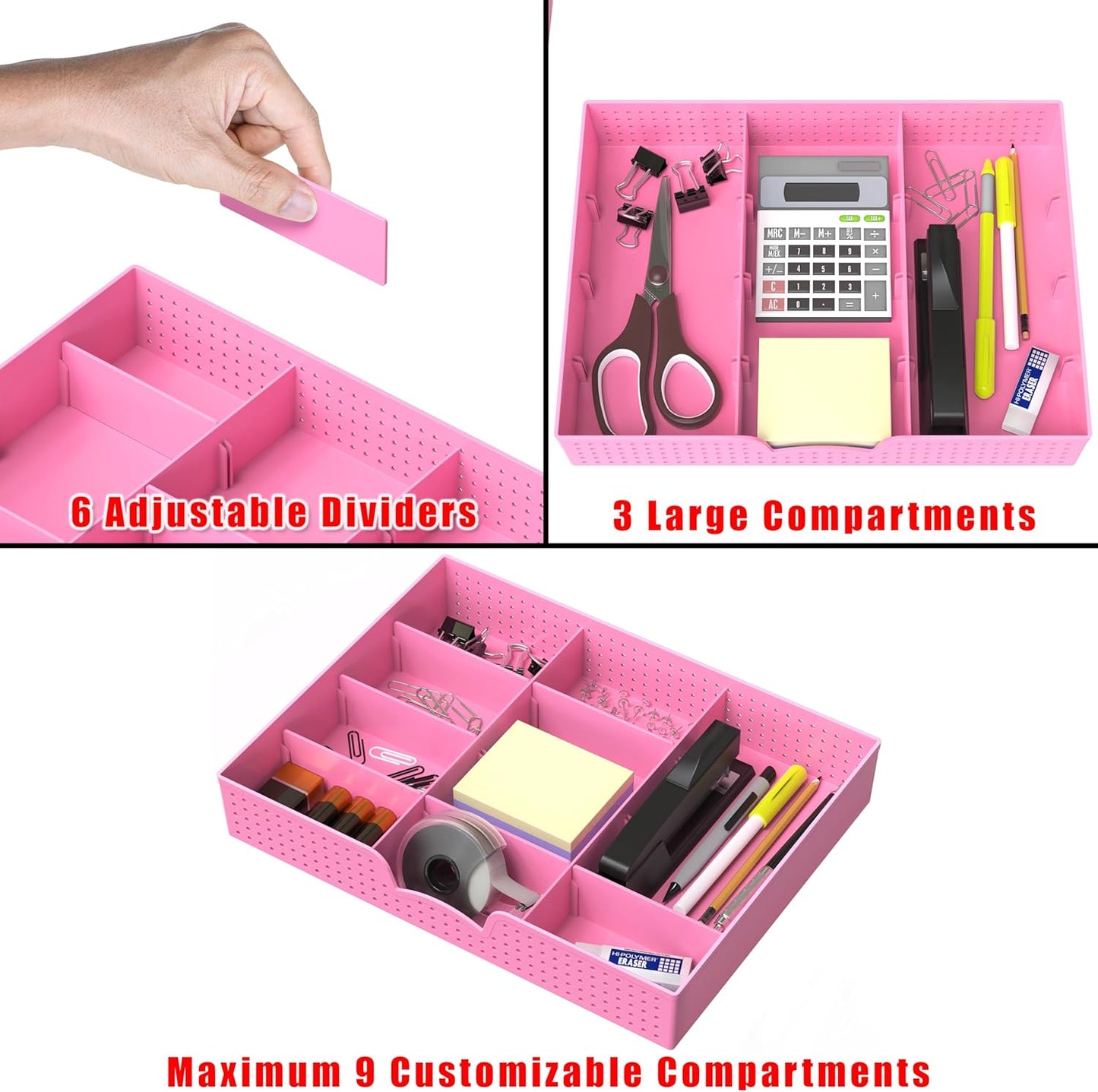 Simple Houseware Drawer Organizer Tray with 9 Adjustable Compartments, Clear