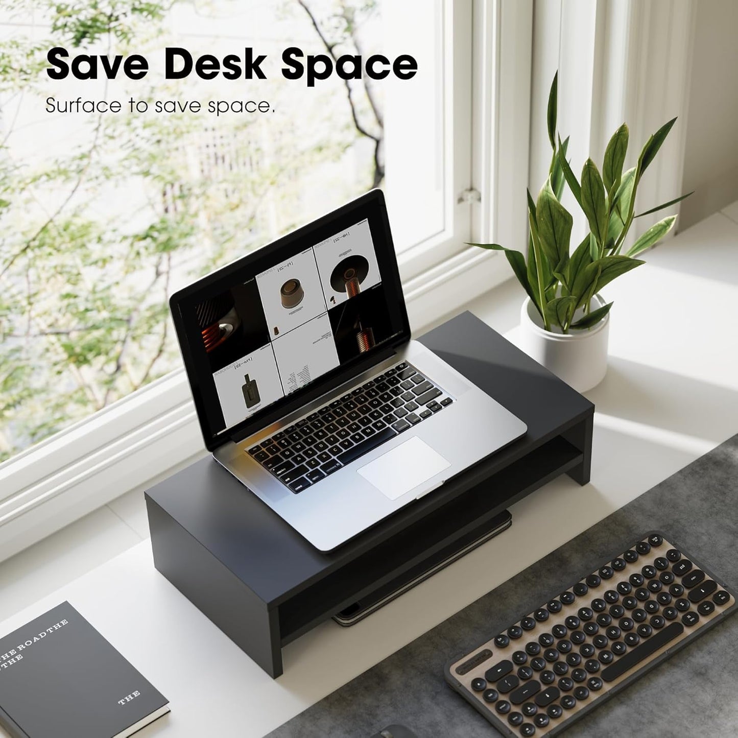 FITUEYES Monitor Stand - 2 Tier Computer Monitor Riser Shelf, Wood Desktop Stand for Laptop Computer Screen, Desk Organization, Office Supplies