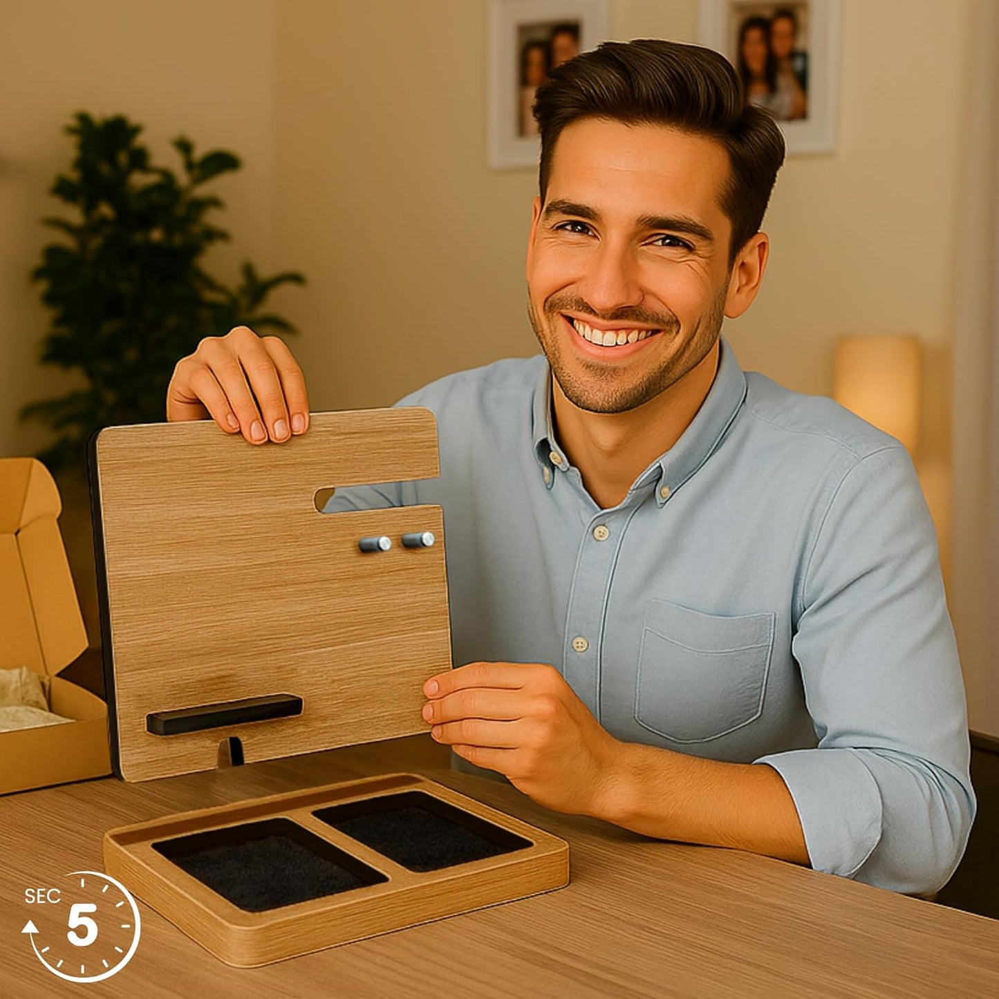 Namore Nightstand Organizer for Men – Wood Phone Docking Station & Bedside Valet Tray Organizer for Wallet, Watch & Keys – Unique Gifts for Men, Husband, Dad