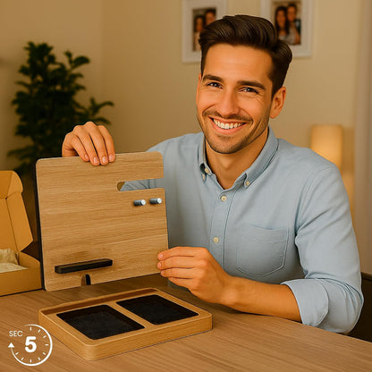 Namore Nightstand Organizer for Men – Wood Phone Docking Station & Bedside Valet Tray Organizer for Wallet, Watch & Keys – Unique Gifts for Men, Husband, Dad