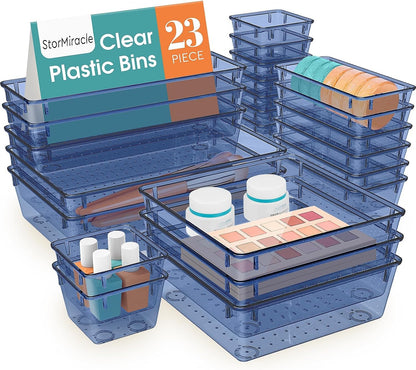 StorMiracle 16 PCS Drawer Organizer Set, 5 Varied Size Bathroom and kitchen Drawer cabinet organizer Trays, Clear Storage Bins for Makeup, Jewelry, Utensils and Gadgets