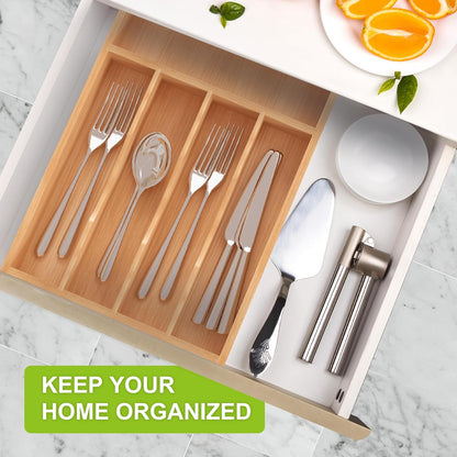 Unibambou Bamboo Utensil Drawer Organizer, Silverware Tray Organizer, Kitchen Drawer Organizer for Flatware Cutlery, (Natural, 3 Slots)