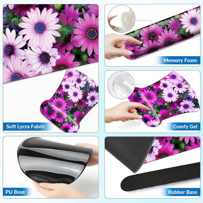 Desk Mat Set + Keyboard and Mouse Pad with Wrist Rest Support,4-in-1 Large Mousepad Computer Mats for Desktop Home & Office-Purple Butterflies