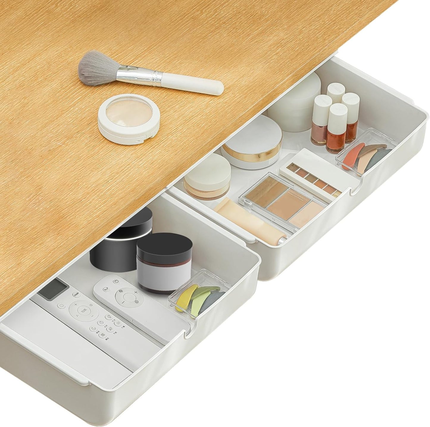 Poeland Under Desk Drawer Self-Stick Storage Organizer for Office Home School, Holders for Desk Accessories, Large Size, White