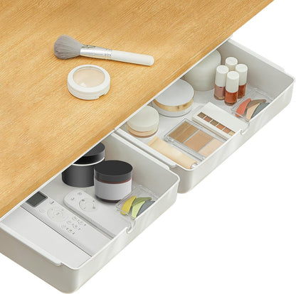 Poeland Under Desk Drawer Self-Stick Storage Organizer for Office Home School, Holders for Desk Accessories, Large Size, White