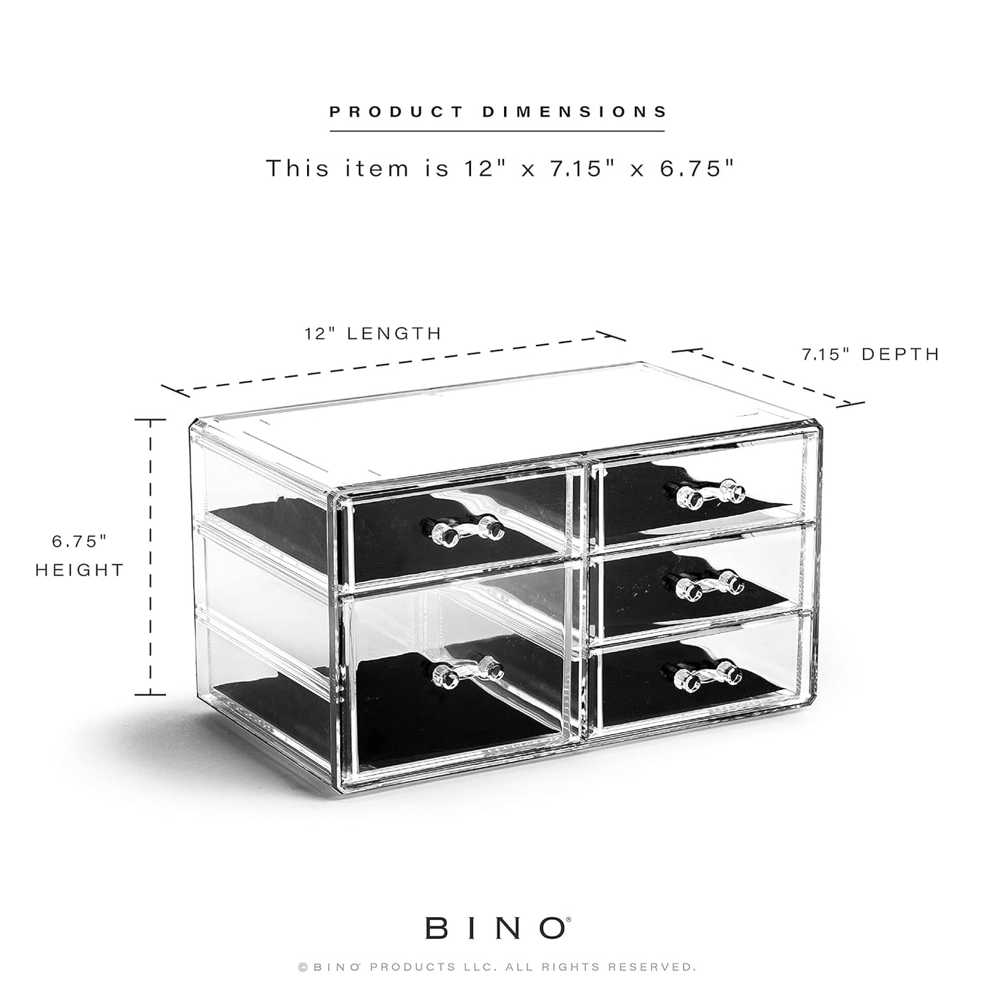BINO | 5-Drawer Makeup Organizer, Lexington Avenue | THE MANHATTAN SERIES | Modular Design Storage Drawers | Vanity Acrylic Organizers | Stackable Storage Bins | Clear Makeup Organizers And Storage