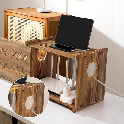 Solid Wood Projector Shelf Router Shelf Projector Stand Router Storage Box Router Cover Organized Modem Cable Power Strip Cable Management Hider Rack by Need Assembly (White)