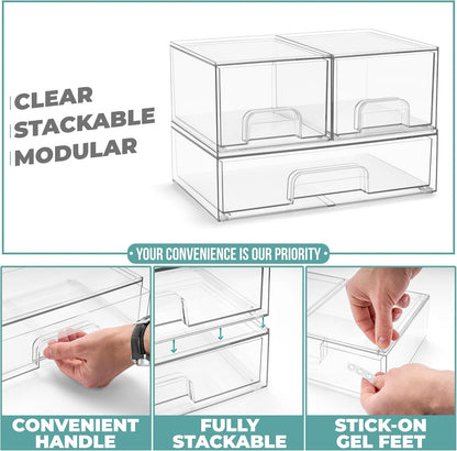 Sorbus Acrylic Storage Containers - 2 Pack, Stackable Storage Bins Set for Bathroom Organization - Clear Acrylic Drawer Organizers - Makeup Case Pull-Out Drawers (7.6’’ Tall)