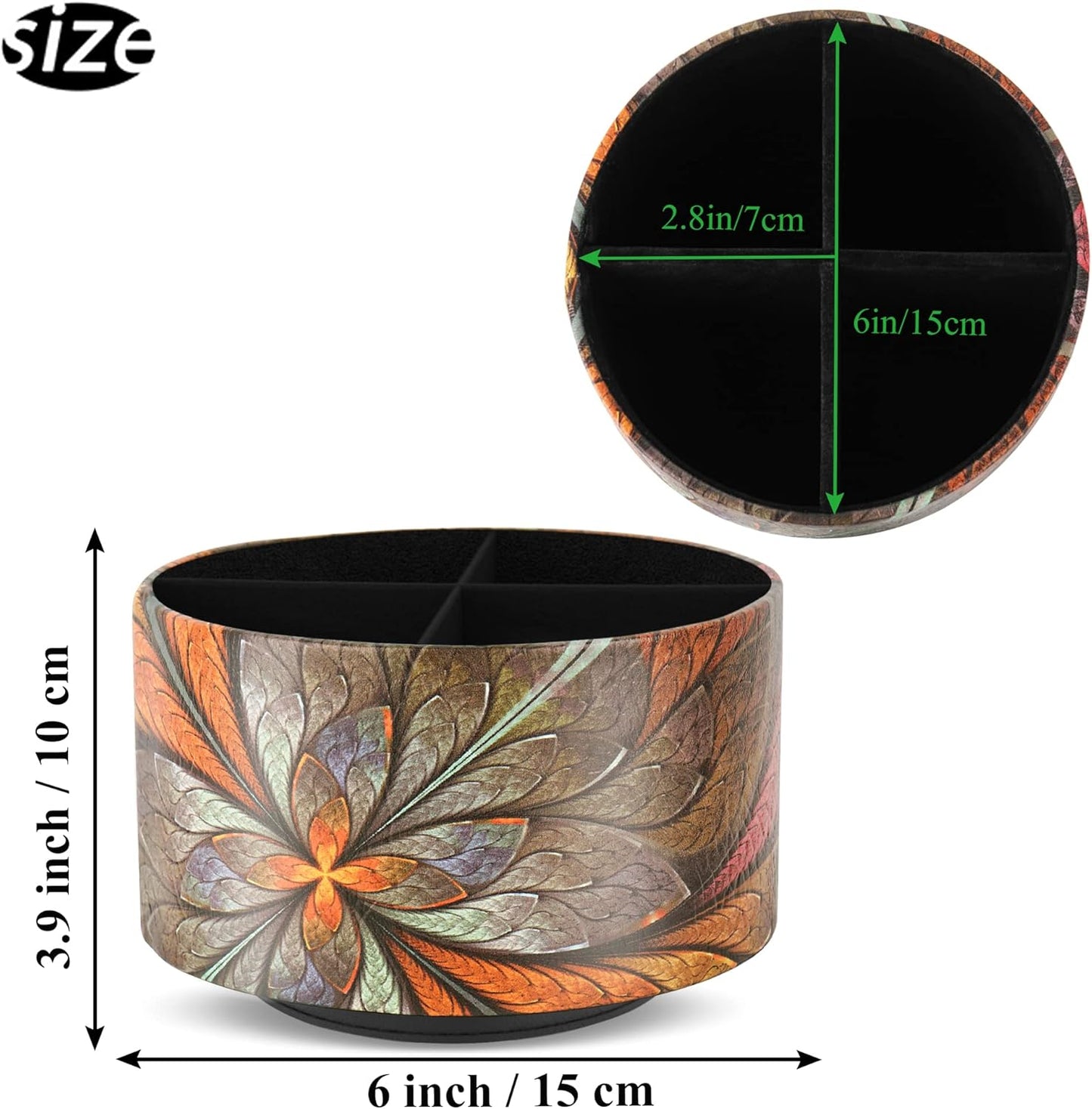 lizimandu Round Leather Art Supply Organizer,Remote Control Holder,360 Degree Spinning,Multi-Functional Pencil Holder,4 Compartments Desktop Stationary Organizer(1-Gold) - Colors A