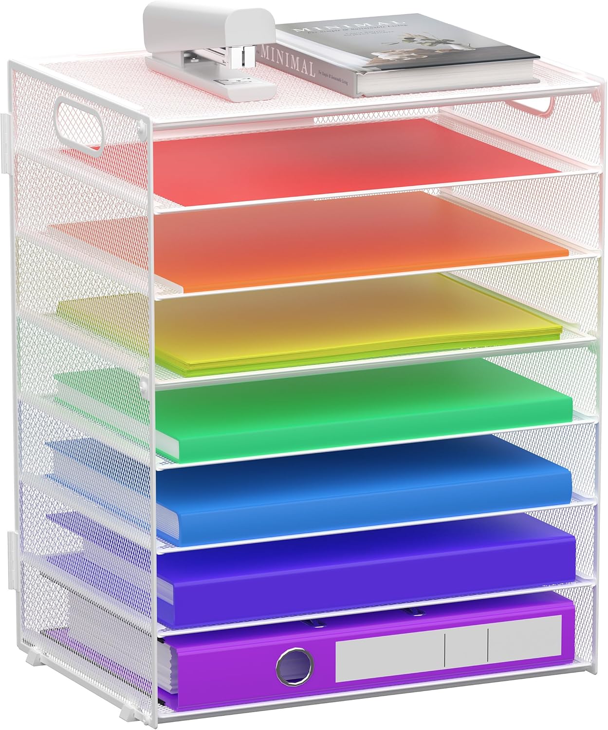 8 Tier Paper Letter Tray Organizer with Handles, Mesh Desk File Holder Storage Organization for Home School Classroom & Office (Black)