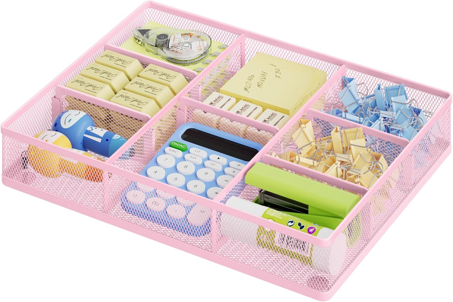 Marbrasse Desk Drawer Organizer, Metal Mesh Drawer Organizer Tray with 5 Adjustable Compartments,Desk Organizers and Accessories for Home,Office,Kitchen,Makeup,Vanity (Black)