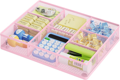 Marbrasse Desk Drawer Organizer, Metal Mesh Drawer Organizer Tray with 5 Adjustable Compartments,Desk Organizers and Accessories for Home,Office,Kitchen,Makeup,Vanity (Black)