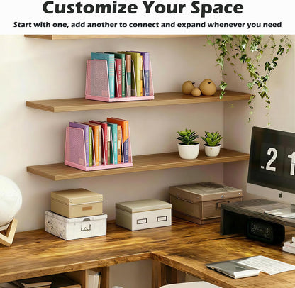 AUPSEN 5-Section Gold File Organizer for Desk, Wood Mesh Desktop File Organizer, File Sorter Storage Rack, Vertical Folder Holder for Files, Magazines, Books (Gold)