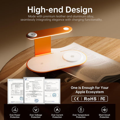GUSGU 3 in 1 Charging Station for MagSafe Wireless Charger with Three-Level Night Light, 15W Max Fast Charging for iPhone Series/Samsung Galaxy Series, Apple/Samsung Watch Series, AirPods-Orange