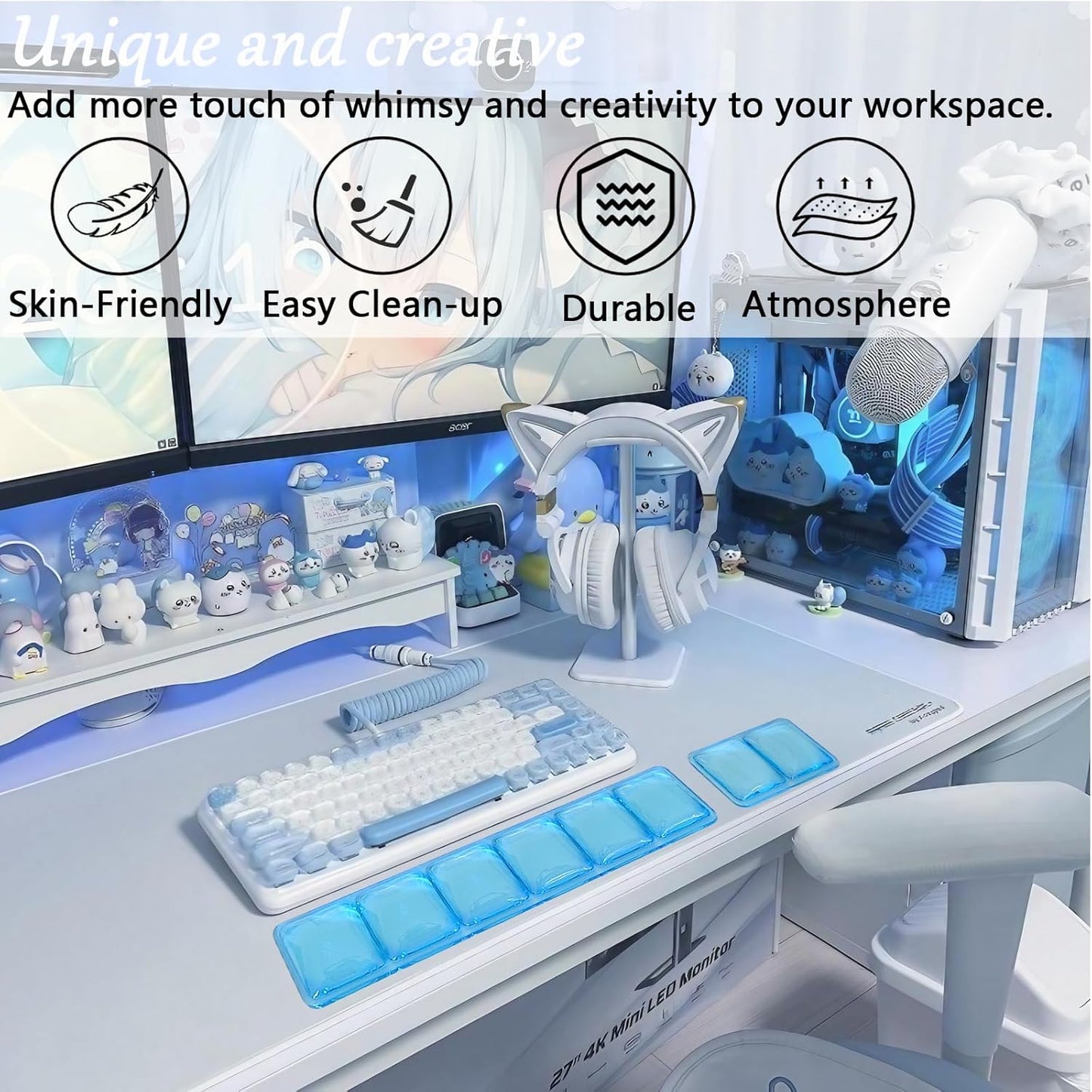 Gel Wrist Rest for Keyboard and Mouse Square Blue Plaid Clear Keyboard Wrist Rest Transparent Ergonomic Cute Checkered Mouse Wrist Pad Silicone Non-Slip Support for Computer Laptop Gaming Home Office