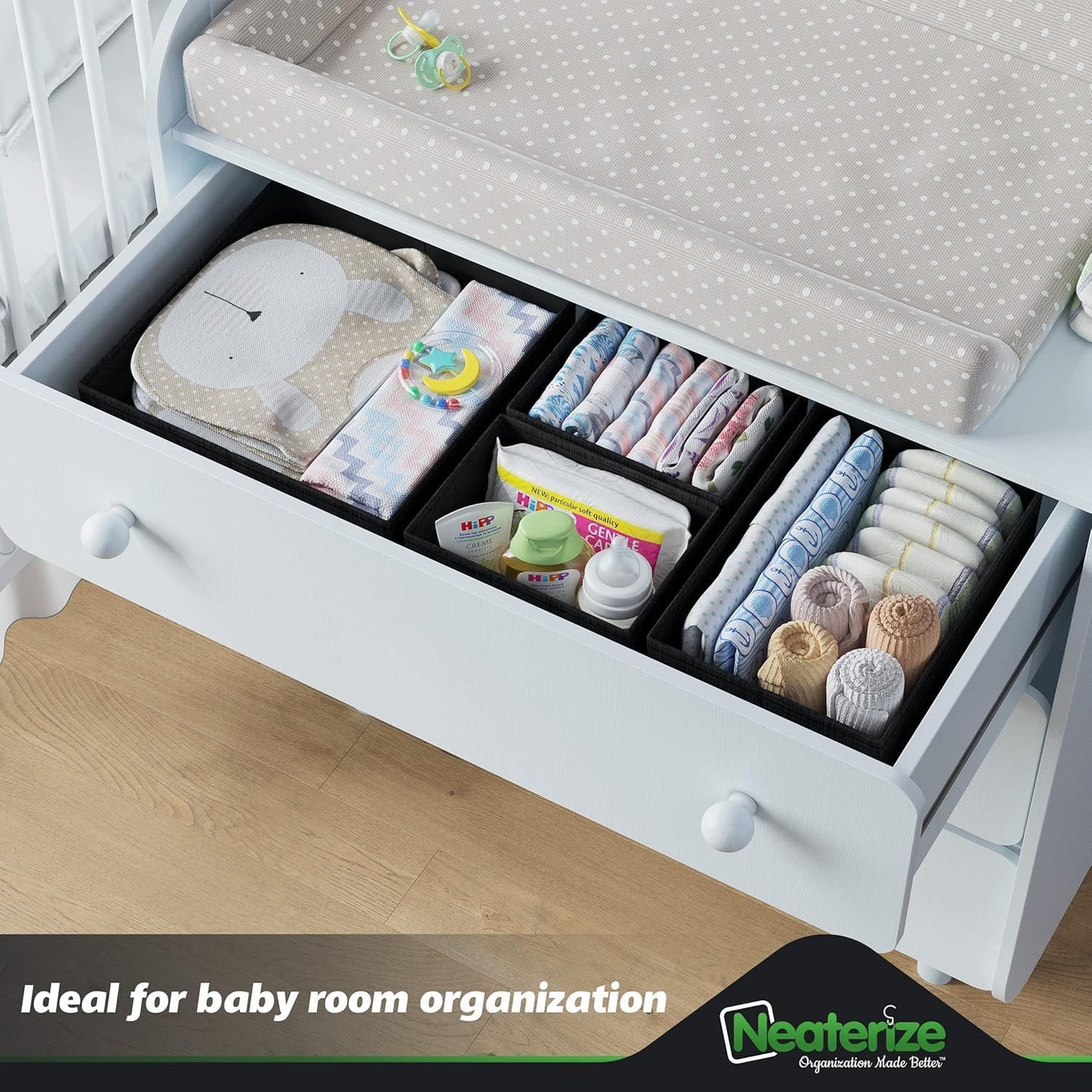 Drawer Organizer Clothes Set of 12 Grey - Dresser Organizer For Nursery, Bedroom, Closet - The Perfect Baby Clothes Organizer and Storage & General Nursery Organization or Dresser Drawer Organizers