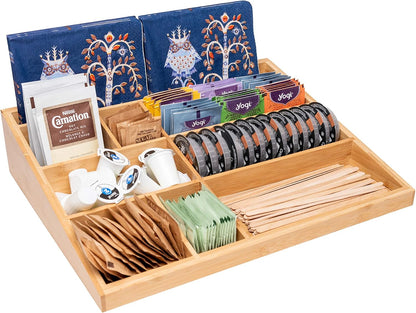 Theodore Bamboo Desktop Organizer – 10‑Compartment Natural Wood Storage Tray for Office, Home, Kitchen & Vanity – No Assembly, Water‑Resistant, Eco‑Friendly
