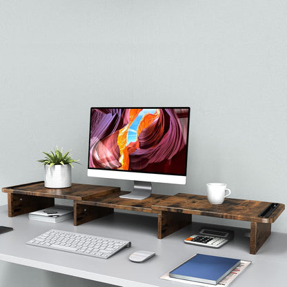 Zimilar Dual Monitor Stand Riser, Monitor Stand with Adjustable Length and Angle, Wood Monitor stand for desk, Monitor Riser for 2 monitors with Storage Space(Rust Brown Large)