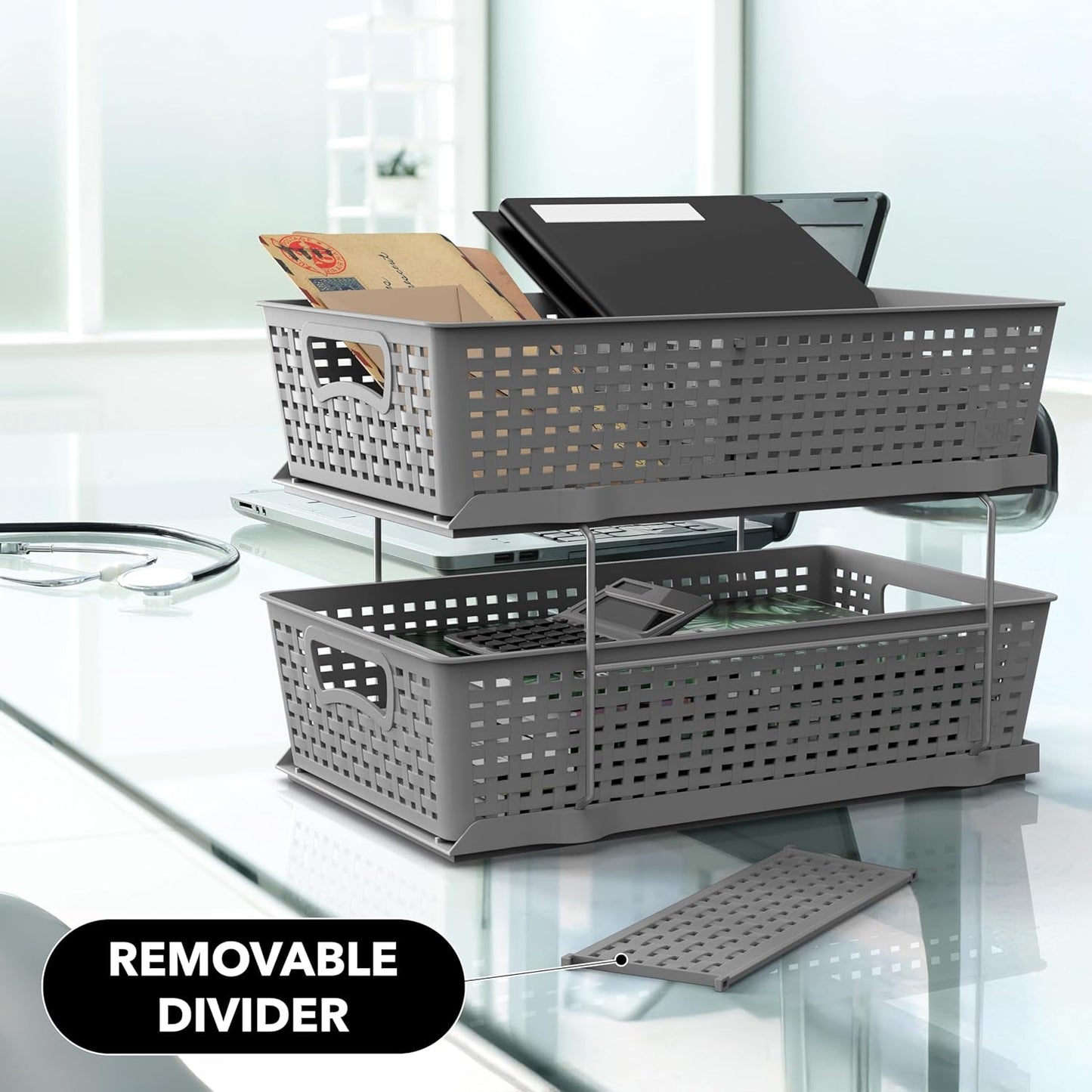 Simple Houseware 2 Tier Bathroom Organizer Tray Pull-Out Sliding Drawer, Under Sink Storage, Black