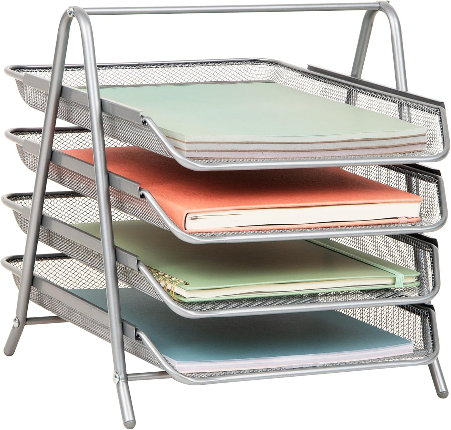 Mind Reader 4-Tier Paper Tray, Desktop Organizer, File Storage, Workspace, Office, Metal Mesh, 12"L x 13.75"W x 12.5"H, Black