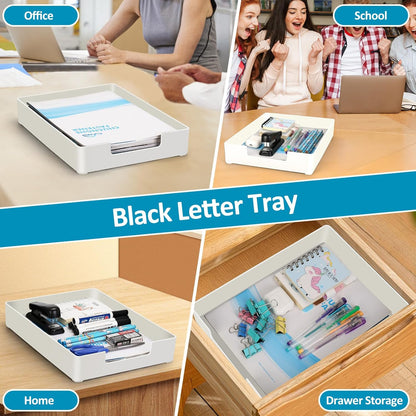 Letter Tray, Desk Organizer Tray, A4 Plastic Paper Tray Organizer for Desk, Stackable Rectangular Inbox Mail File Holder, Drawer Organizer for Desk Accessories Office School Home Supplies (Black)