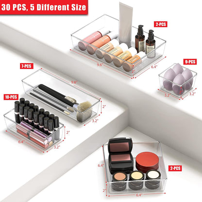 Simple Houseware 20 PCS Clear Plastic Drawer Organizers Set, 5-Size for Makeup, Bathroom, Bedroom and Office
