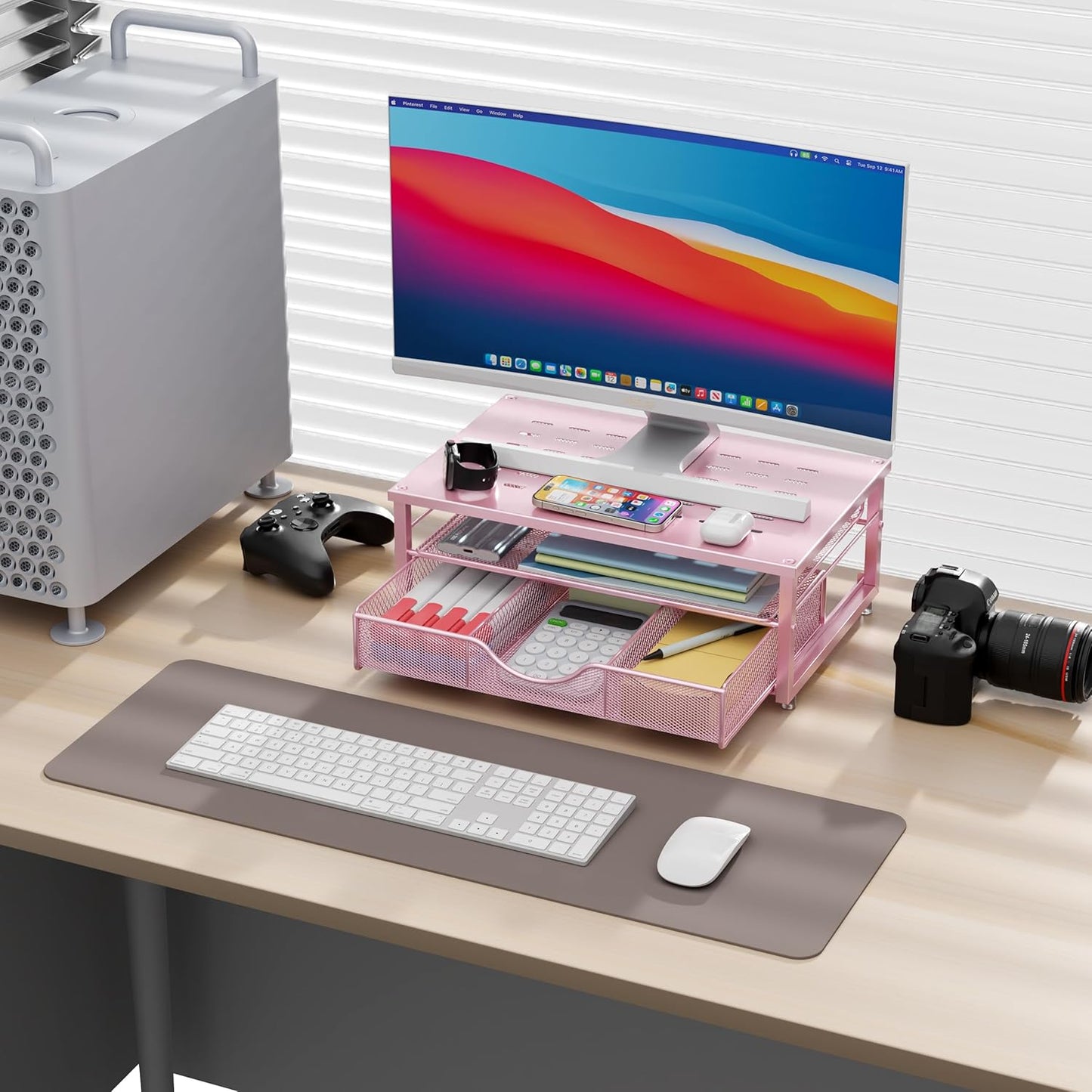 gianotter Computer Monitor Stand Riser, Desk Organizers and Accessories with Drawer, Office Desk Accessories & Workspace Desktop Organizers Storage for Printer Stand (Black)