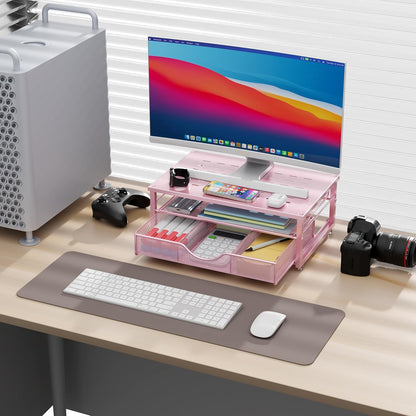gianotter Computer Monitor Stand Riser, Desk Organizers and Accessories with Drawer, Office Desk Accessories & Workspace Desktop Organizers Storage for Printer Stand (Black)