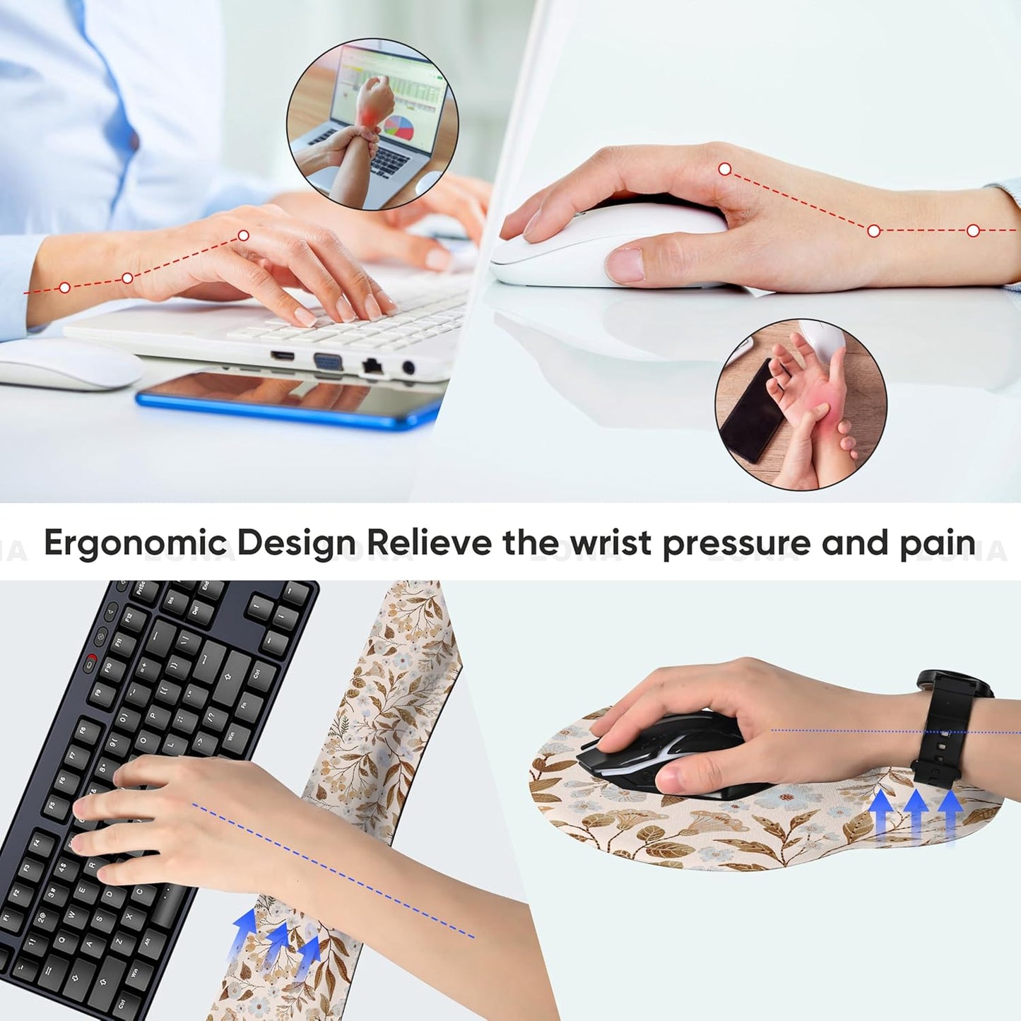 RICHEN Ergonomic PU Leather Keyboard Wrist Rest and Mouse Pad with Wrist Support, Memory Foam Set for Computer/Laptop,Gaming and Office, Comfortable for Easy Typing & Pain Relief (PU Brown)