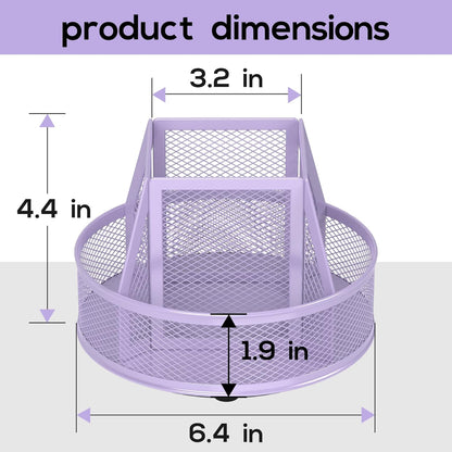 YINGHUA Metal Mesh Desk Organizer with 5 Compartments and Rotating Pencil Holder Pen and Stationery Organizer for Office Home School Anti Slip Base Blue