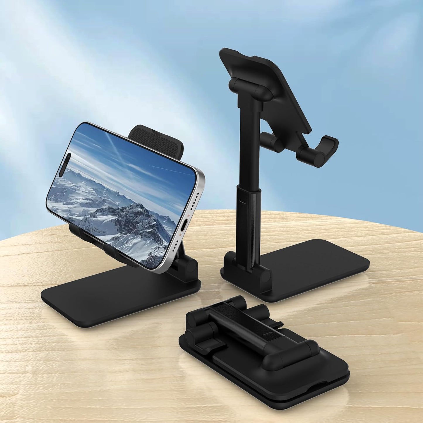 Cell Phone Stand, Adjustable Angle and Height Cell Phone Holder for Desk, Foldable and Portable, Anti-Slip Silicone Pad, Compatible with All Mobile Phones and 4-8 Inch Devices, Pink
