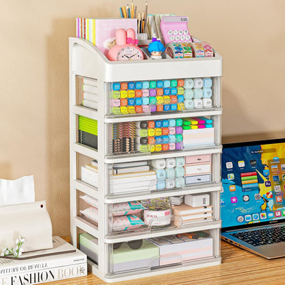 Desk Organizer with 4 Drawer Storage, Desktop Drawers Organizer for Office/School Supplies, Plastic Stationary Makeup Organizer, Desk Storage Box Organizer for Office, School, Bathroom