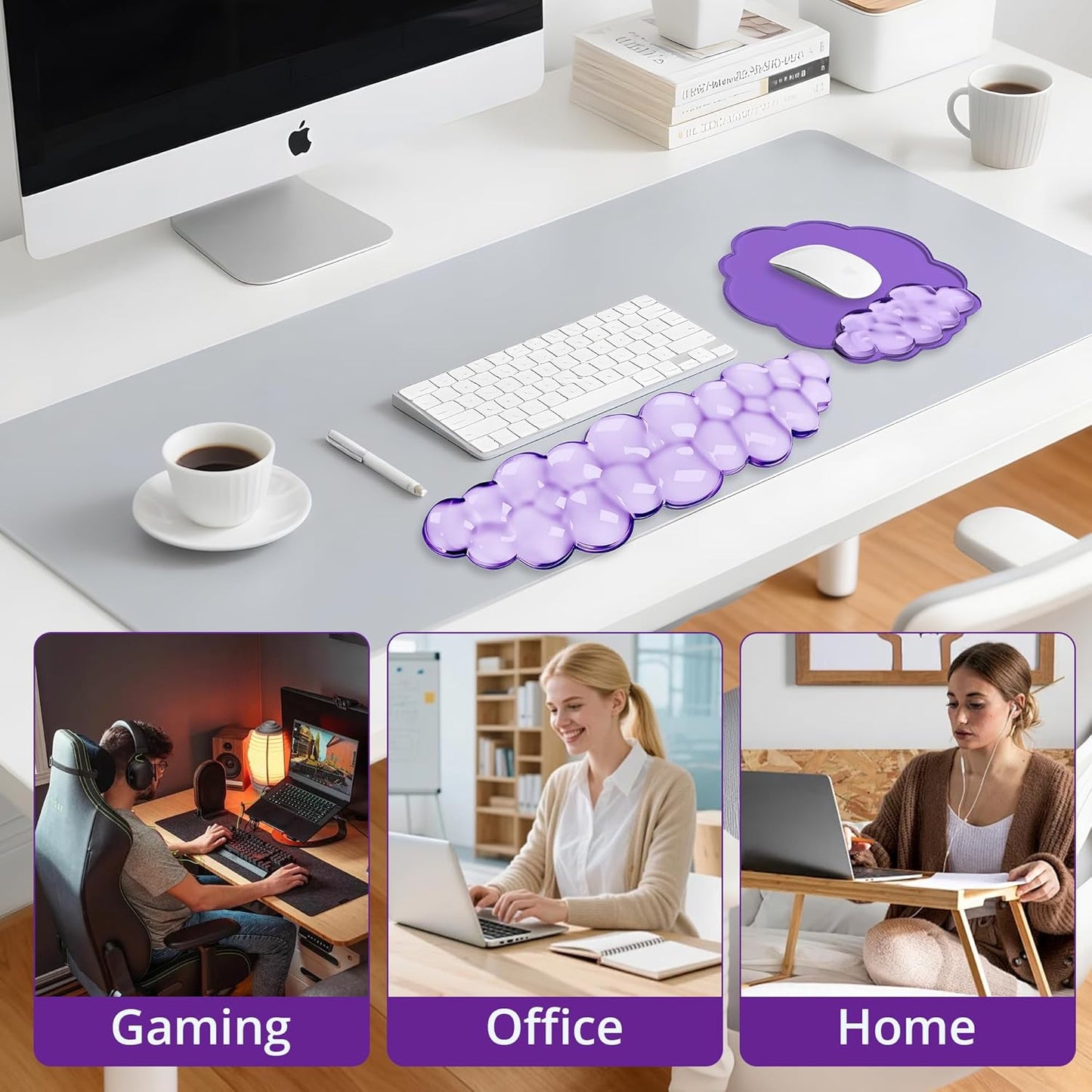 Keyboard Wrist Rest Set — Ergonomic Cloud Gel Wrist Rest Keyboard and Mouse Pad, Non-Slip Desk Accessories for Office and Home（White）