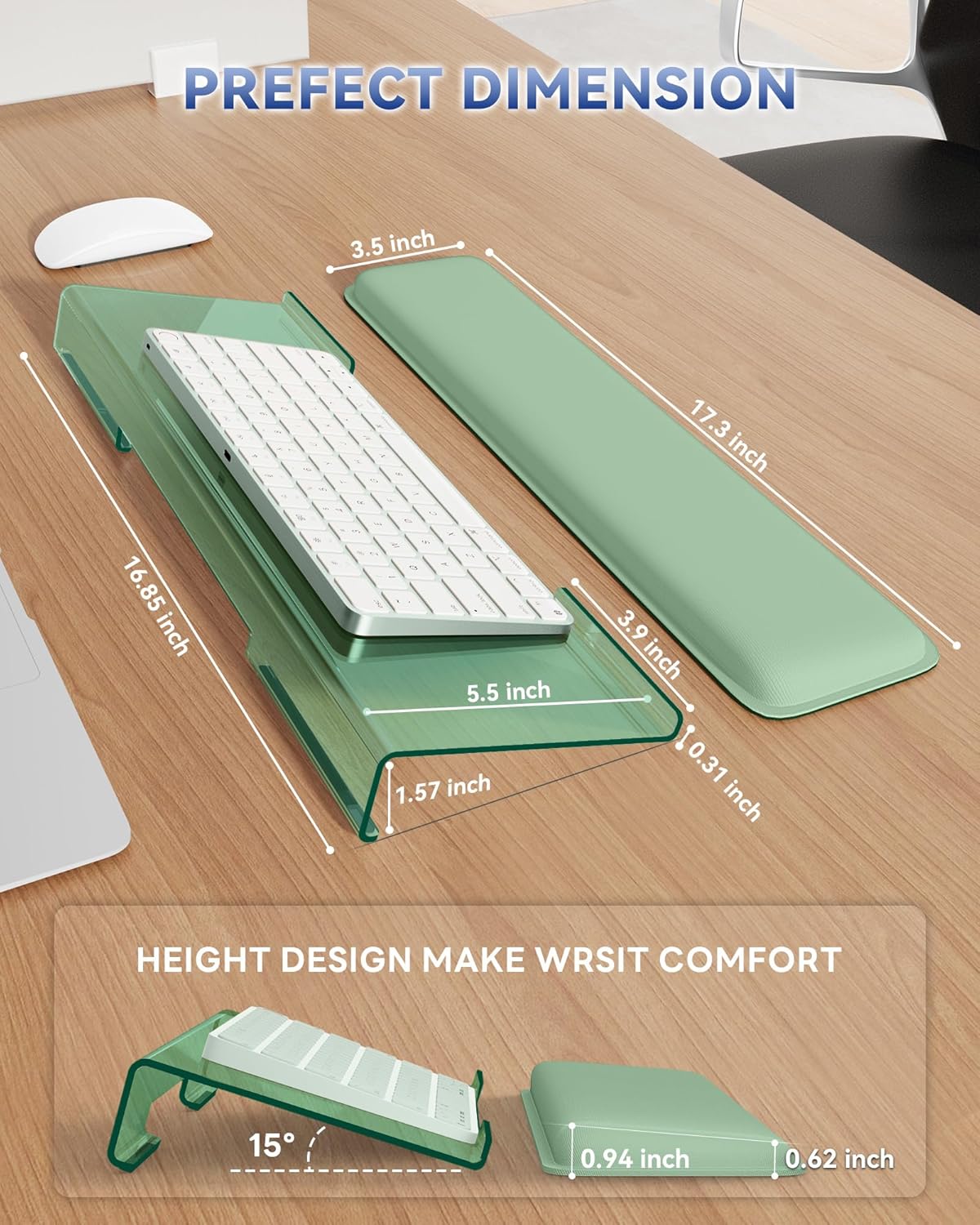 Laborio Computer Keyboard Wrist Rest Stand for Desktop, Keyboard Holder for Easy Typing with Wrist Pad for Office Desk, Home, School (Pink)