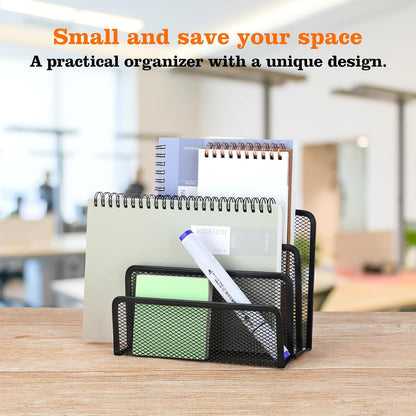 2 Pieces Desk Mail Organizer, Metal Mesh Small File Holders Letter Organizer, Bill/Document/Filing/Folders/Paper Organizer for Desktop (BLACK-2PCS)