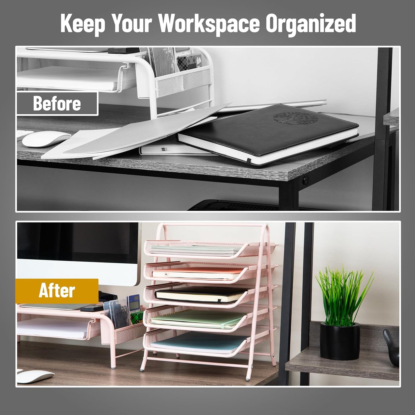Mind Reader 5-Tier Paper Tray Organizer, Vertical Desktop File Storage Rack, Office, Metal Mesh, Black