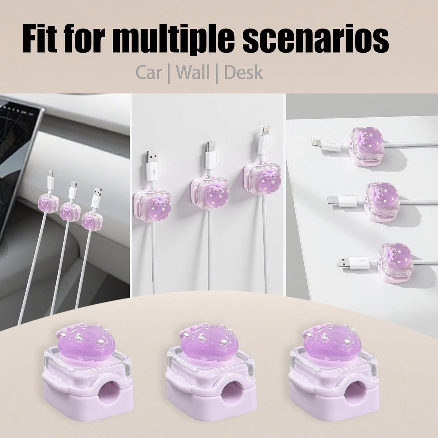 9Pack Magnetic Cable Clips for Nightstand, Adhesive Night-Glowing Cord Holder Organizer for Office Home Desk Wall Car (Star Cat Strawberry)