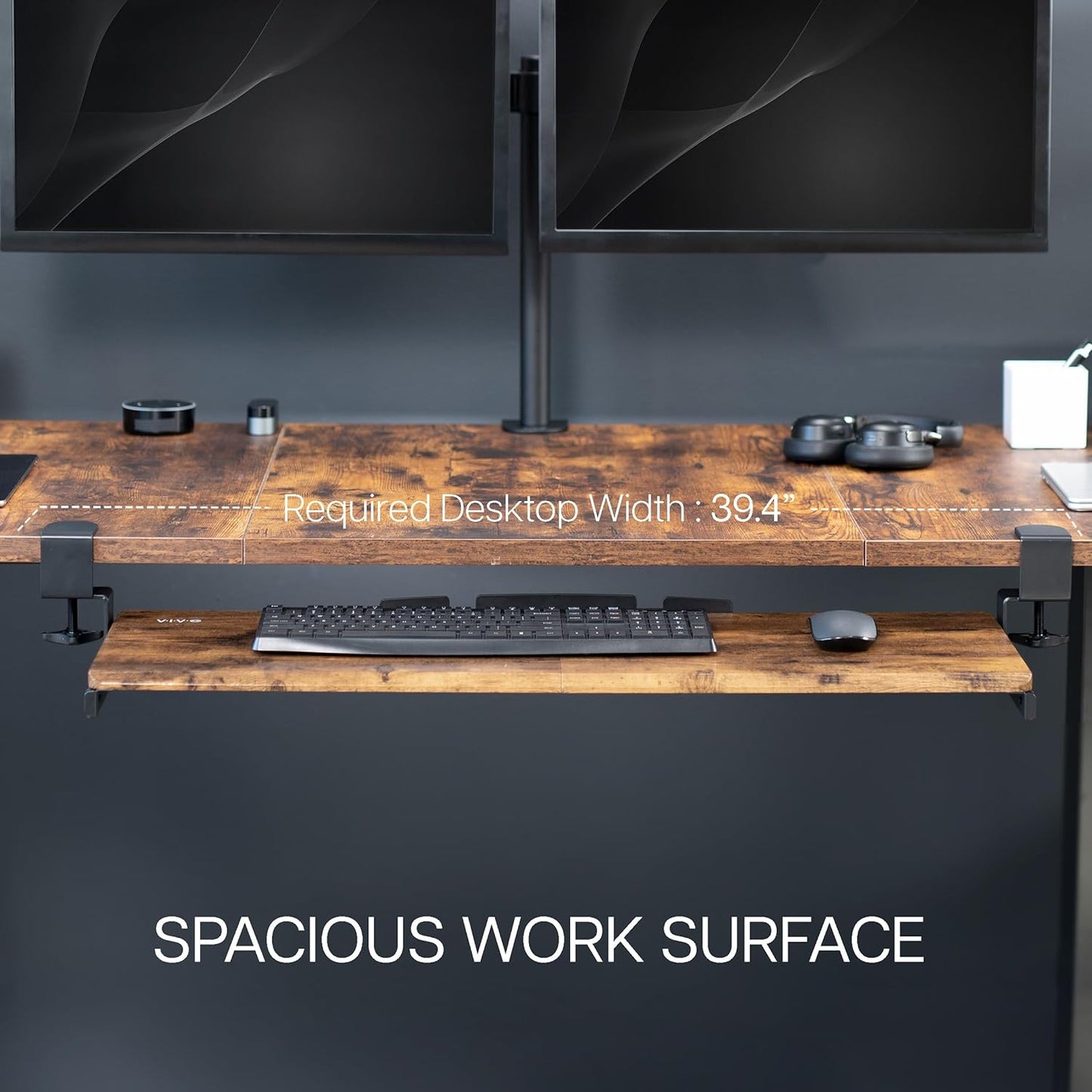 VIVO Large Clamp-on Computer Keyboard and Mouse Under Desk Slider Tray, 27 x 11 inch Pull Out Platform Drawer, White, MOUNT-KB05W