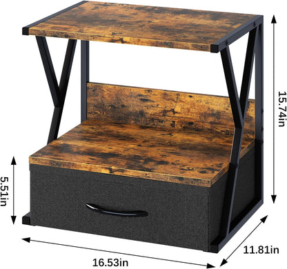 aboxoo Printer Stand for Desk with Storage Drawer, 2 Tier Desktop Or UnderDesk Shelf, Multi-Purpose Desk Organizer for Home Office, fit Fax Machine/3D Printer/Scanner, Rustic Brown