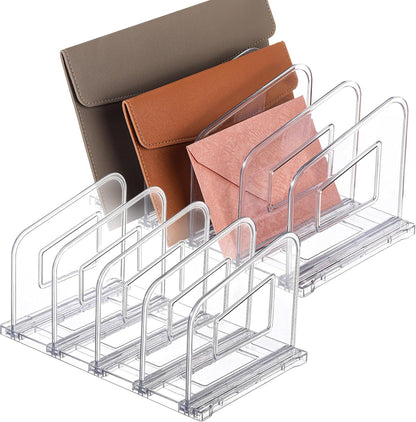 LALOBLUE File Organizer, Acrylic File Folder Organizer File Sorter, Plastic Vertical Book Dividers for Magazine Mail Letter Paper, Desktop Organizers for Office, Classroom & Home(4 Sections, 2 Pack)