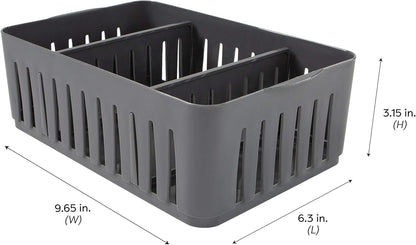 Simplify 4 Compartment Stackable Bin with Adjustable Dividers | Drawer Organizer | Storage Basket | Good for Office | Desk Supplies | Dorm |Bathroom | Accessories | Make Up | Grey