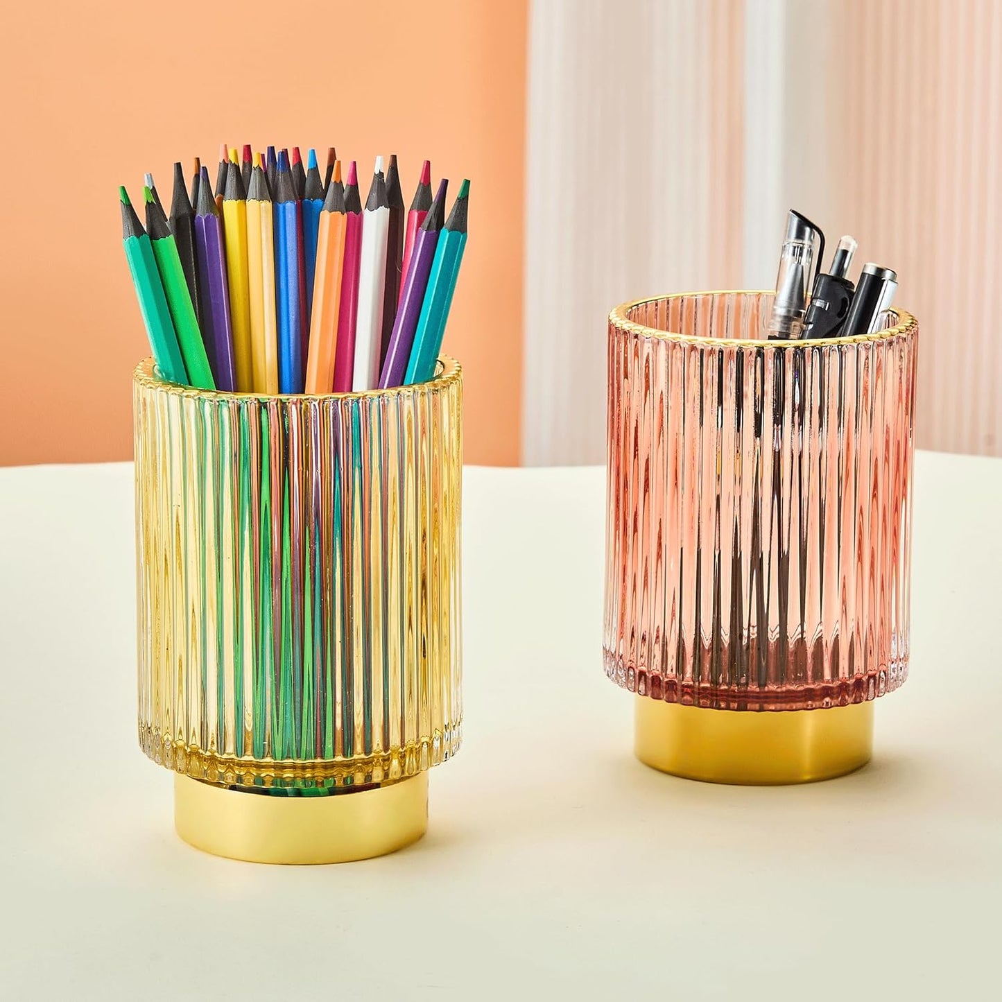 Makeup Brush Holder Organizer,Toothbrush Holders,Desk Pen Pencil Holder,Multifunctional Vintage Glass Brush Cup（L/Green/A3-6-US）