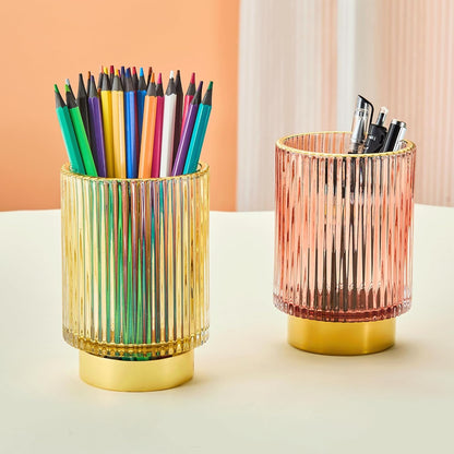 Makeup Brush Holder Organizer,Toothbrush Holders,Desk Pen Pencil Holder,Multifunctional Vintage Glass Brush Cup（L/Green/A3-6-US）