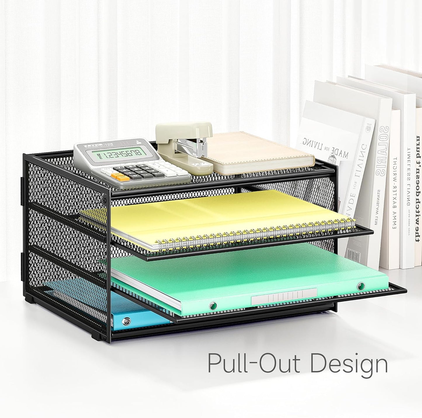 Lavatino 3-Tier Letter Tray Desk Paper Organizer – Black Mesh Metal File Tray Organizer for Desk, Office Supplies & Home Organization | Fits A4/Letter Paper, Mail, Magazines and Office Accessories