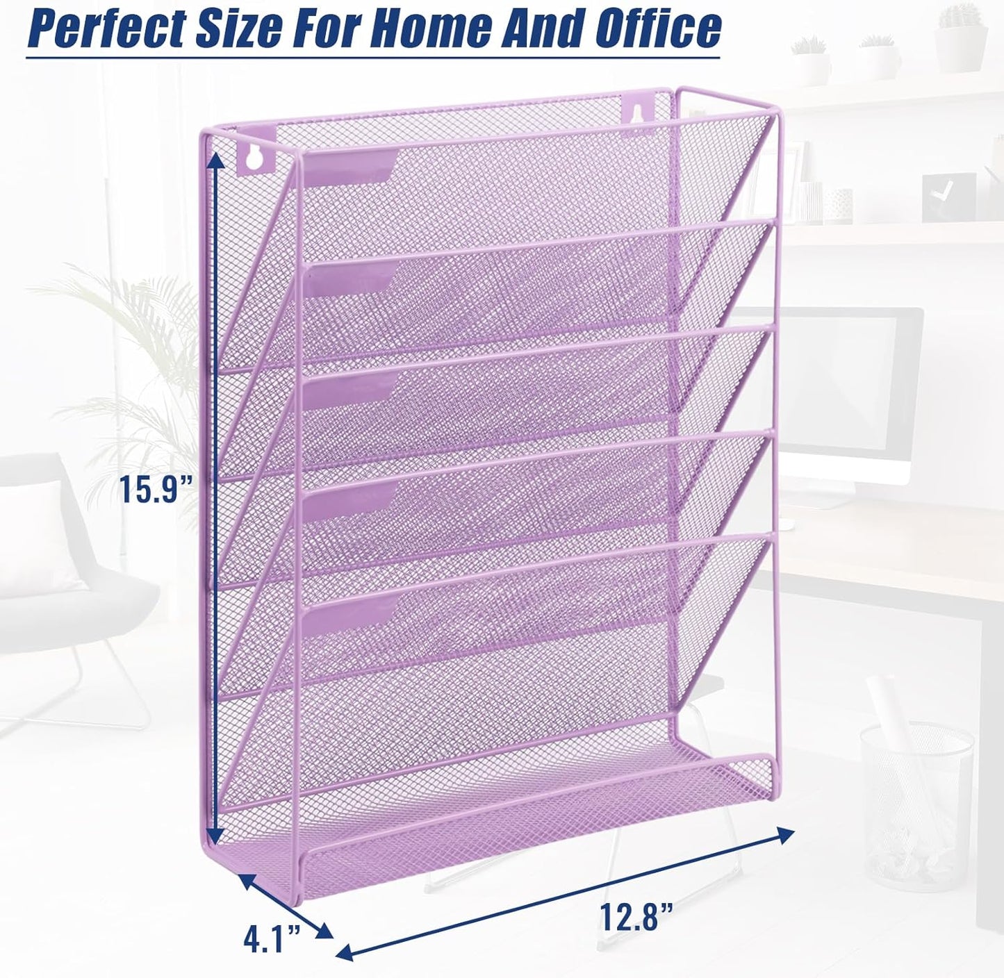 EASEPRES Desk File Organizer Mesh 6-Tier, Hanging Wall Mount Document Organization Stand, Desktop Vertical Mail Paper Folder Holder Rack with Bottom Tray for Office Home Cubicle Countertop, Black