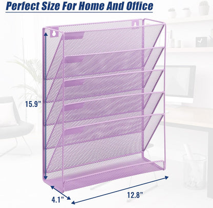 EASEPRES Desk File Organizer Mesh 6-Tier, Hanging Wall Mount Document Organization Stand, Desktop Vertical Mail Paper Folder Holder Rack with Bottom Tray for Office Home Cubicle Countertop, Black