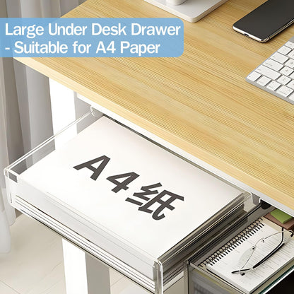 SVNNELP Large Under Desk Table Drawer Storage Organizer A4,Desk Accessories & Workspace Organizers,Hidden Self-Adhesive Under Table Pencil Tray Drawer for Office(Clear White)