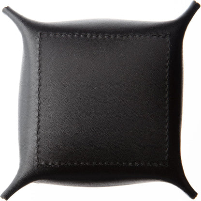 USA Handmade Premium Leather Valet Tray, Folds Flat! Dice Rolling Basket and Organizer with Brass Snaps - Reinforced Base - for Keys, Jewelry, Coin, EDC, Watch Storage Caddy - Black XLarge